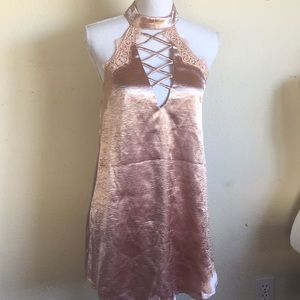 LF pink silky halter dress